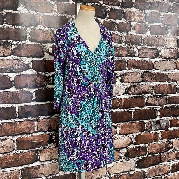 Laundry by Shelli Segal Midi Dress V Neck Polka Dots Blue Purple Size 10 - Picture 8 of 16